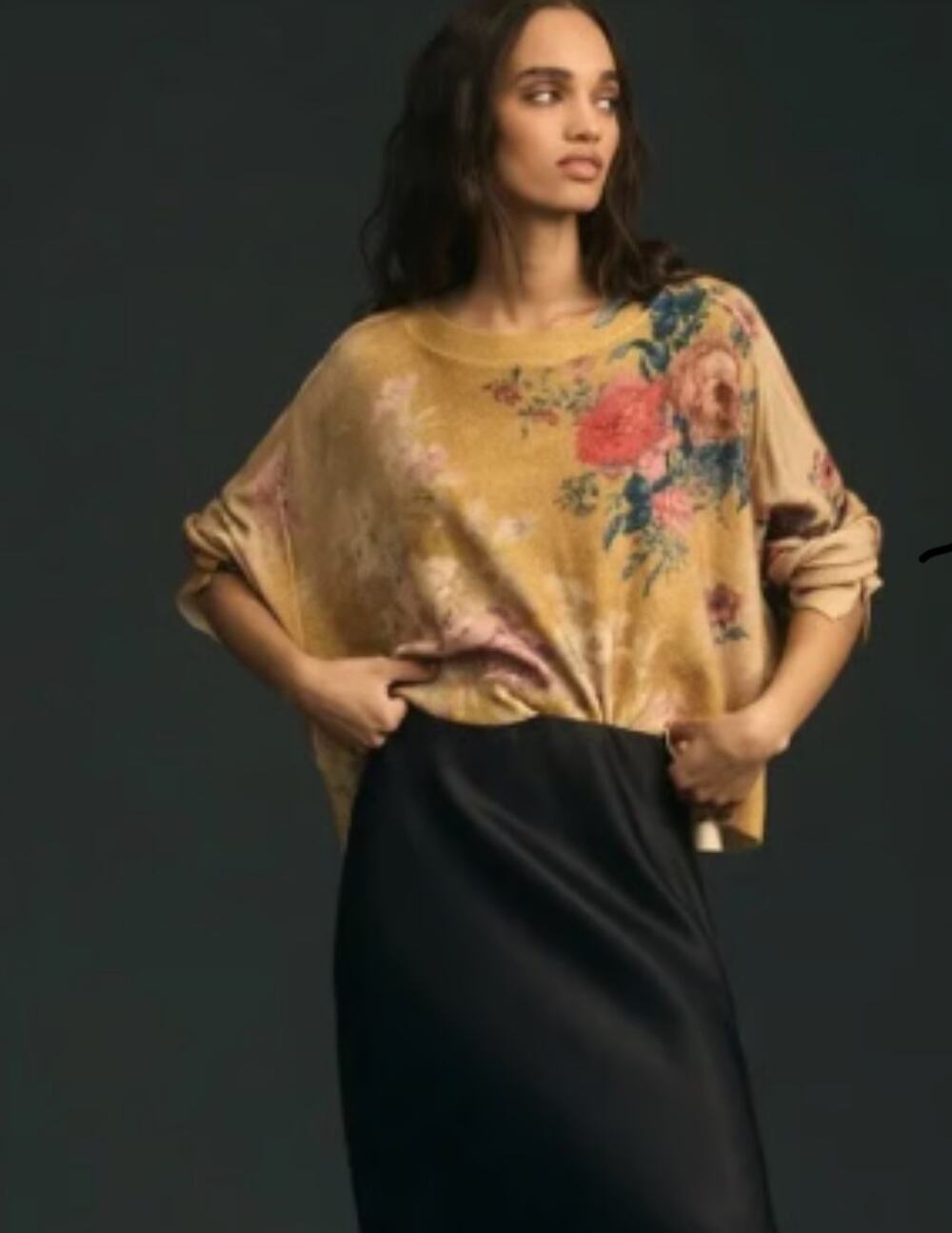 Pilcro Diletta Slouchy 100% Cashmere Floral Sweater L Whimsical Cottagecore Boho